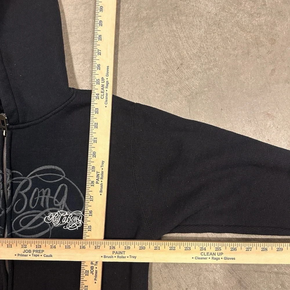 Billabong Jacket Mens Large Black Embroidered Sherpa Lined FullZip Y2K Grunge
